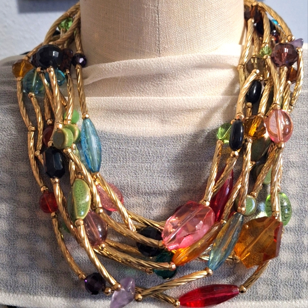 Louis Dell'Olio Multi-color and layer Statement Goldtone Necklace Stones/Beads